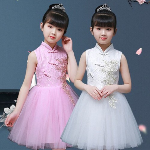 Girls children princess dresses jazz singers flower girls chorus dress stage performance modern dance ballet dresses